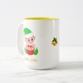 Schattige Groene Elf Kerstcadeau Tweekleurige Koffiemok (Voorkant links)