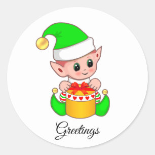 Schattige groene elfen groeten op witte vierkante  ronde sticker