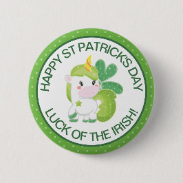 Schattige groene en witte St Patrick's eenhoorn en Ronde Button 5,7 Cm