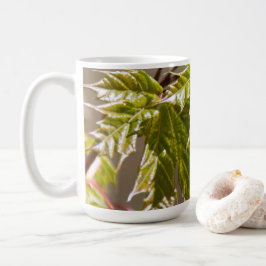 Schattige groene esdoorntak met kleine bladeren koffiemok