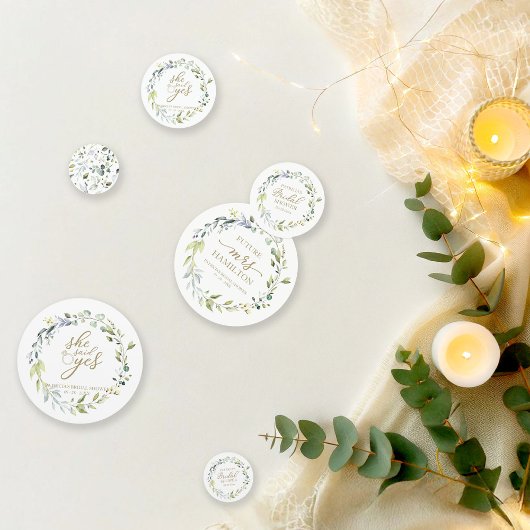 Schattige groene eucalyptus bruidsfeest confetti