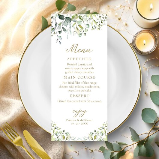 Schattige Groene Eucalyptus Bruidsfeest Menu Uitno