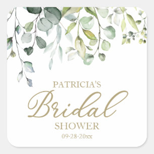 Schattige groene eucalyptus waterverf bruidsshower vierkante sticker