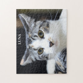 Schattige Groene Eyed Calico Kattenportret Legpuzzel