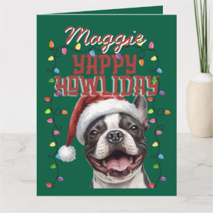 Schattige groene Franse Bulldog Kerstverlichting Kaart