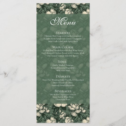 Schattige Groene Gardenia's Aesthetische Boho Brui Menu (Voorkant)