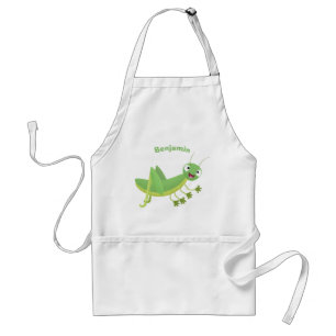 Schattige groene gelukkige sprinkhaan cartoon standaard schort