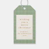 Schattige groene geruite aangepaste kerstwensen cadeaulabel (Voorkant)