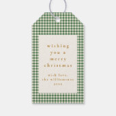 Schattige groene geruite aangepaste kerstwensen cadeaulabel (Achterkant)