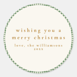 Schattige groene geruite aangepaste kerstwensen ronde sticker