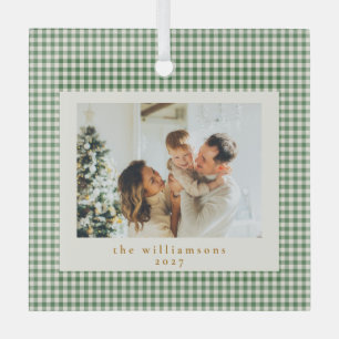 Schattige groene gingham ruit aangepaste foto Kers Glas Ornament