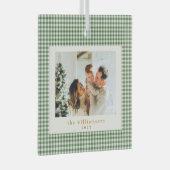 Schattige groene gingham ruit aangepaste foto Kers Glas Ornament (Voorkant Rechts)