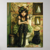 Schattige Groene Goth Sinterklaas Fee Kat Hallowee Poster (Voorkant)