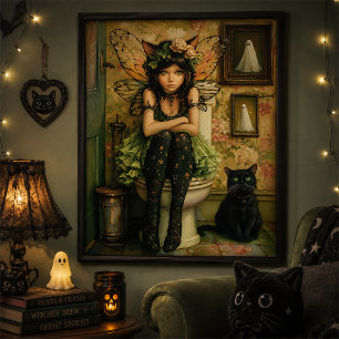 Schattige Groene Goth Sinterklaas Fee Kat Hallowee Poster