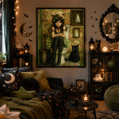 Schattige Groene Goth Sinterklaas Fee Kat Hallowee Poster