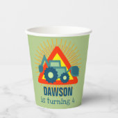 Schattige Groene Graafmachine Jongens Verjaardag 4 Papieren Bekers (Voorkant)