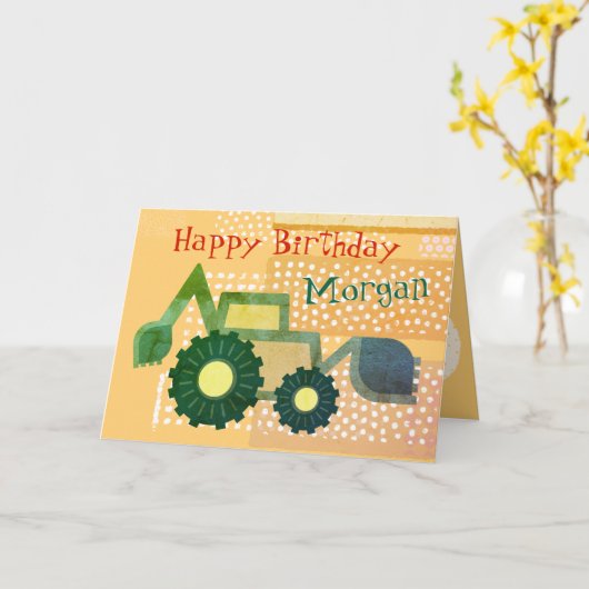 Schattige Groene Graafmachine Jongens Verjaardag G Kaart (Gele Bloem)