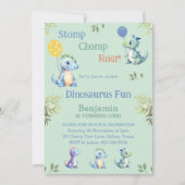 Schattige Groene Jongen Dinosaurus 1e Verjaardagsf Kaart (Voorkant)