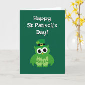 Schattige groene kabouter uil vogel St. Patrick's  Kaart (Gele Bloem)
