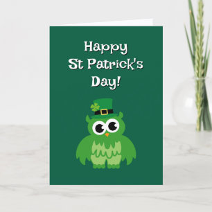 Schattige groene kabouter uil vogel St. Patrick's  Kaart