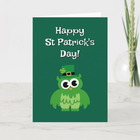 Schattige groene kabouter uil vogel St. Patrick's  Kaart (Voorkant)