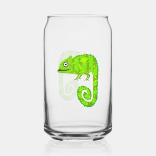 Schattige Groene Kameleon Illustratie Tropisch Rep Blikvorm Glas