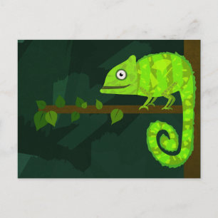 Schattige Groene Kameleon Illustratie Tropisch Rep Briefkaart