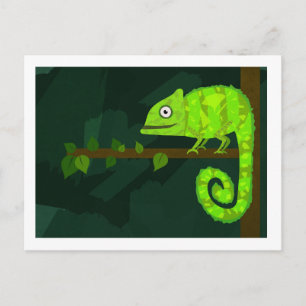 Schattige Groene Kameleon Illustratie Tropisch Rep Feestdagenkaart