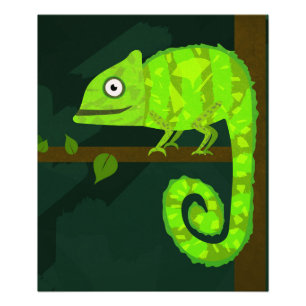 Schattige Groene Kameleon Illustratie Tropisch Rep Foto Afdruk