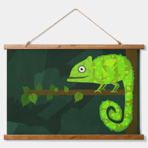 Schattige Groene Kameleon Illustratie Tropisch Rep Hangend Wandkleed