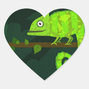 Schattige Groene Kameleon Illustratie Tropisch Rep Hart Sticker