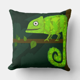 Schattige Groene Kameleon Illustratie Tropisch Rep Kussen