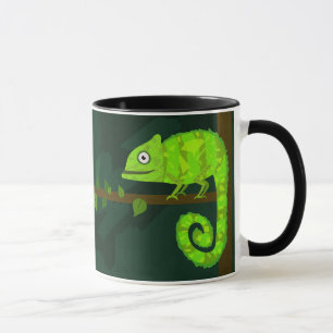 Schattige Groene Kameleon Illustratie Tropisch Rep Mok