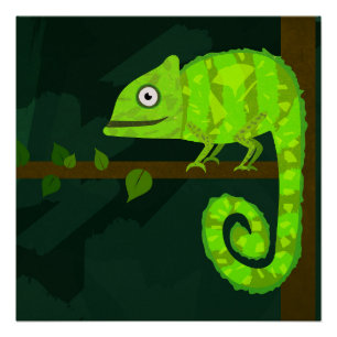Schattige Groene Kameleon Illustratie Tropisch Rep Perfect Poster