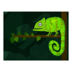 Schattige Groene Kameleon Illustratie Tropisch Rep Perfect Poster