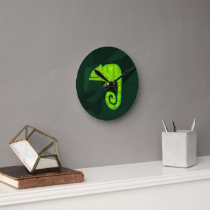 Schattige Groene Kameleon Illustratie Tropisch Rep Ronde Klok