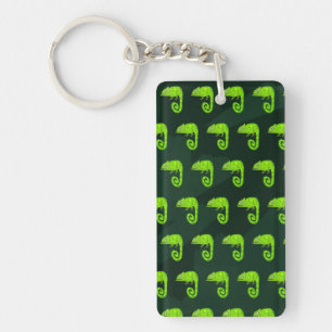 Schattige Groene Kameleon Illustratie Tropisch Rep Sleutelhanger