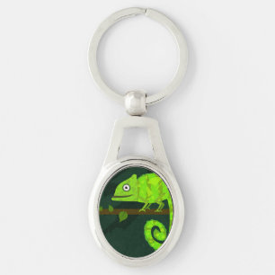 Schattige Groene Kameleon Illustratie Tropisch Rep Sleutelhanger