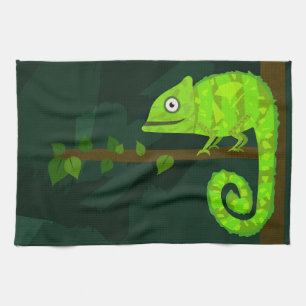 Schattige Groene Kameleon Illustratie Tropisch Rep Theedoek