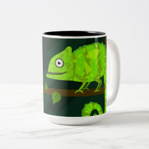 Schattige Groene Kameleon Illustratie Tropisch Rep Tweekleurige Koffiemok