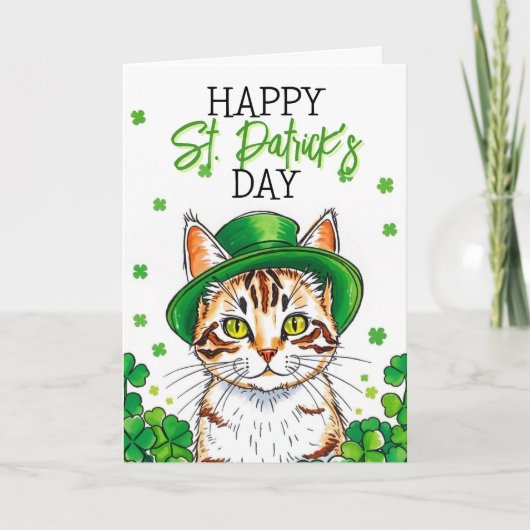 Schattige Groene Kat met Shamrocks St. Patrick's D Kaart (Voorkant)