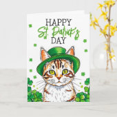 Schattige Groene Kat met Shamrocks St. Patrick's D Kaart (Gele Bloem)