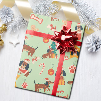 Schattige groene Kerst Kortharige Hond Fijne Woefm Cadeaupapier