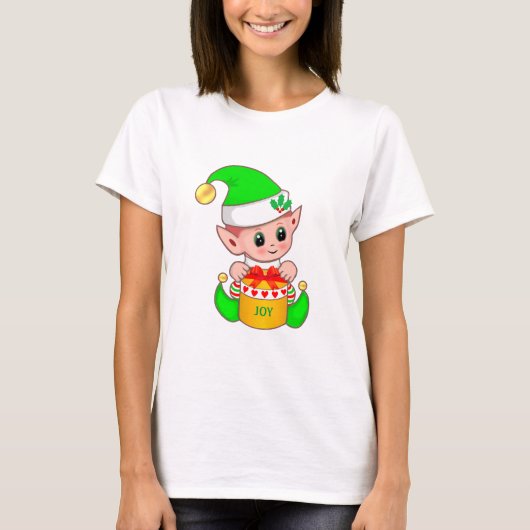 Schattige groene Kerstelf T-shirt (Voorkant)