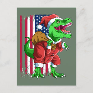 Schattige Groene Kerstman Santa TRex Tyrannosaurus Feestdagenkaart
