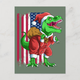 Schattige Groene Kerstman Santa TRex Tyrannosaurus Feestdagenkaart