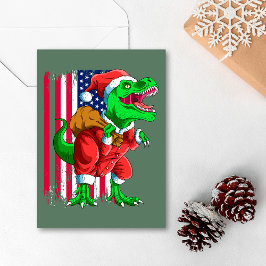 Schattige Groene Kerstman Santa TRex Tyrannosaurus Feestdagenkaart