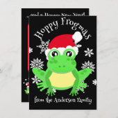 Schattige Groene Kikker Kerstmis Santa Hat Cartoon Feestdagenkaart (Voorkant / Achterkant)