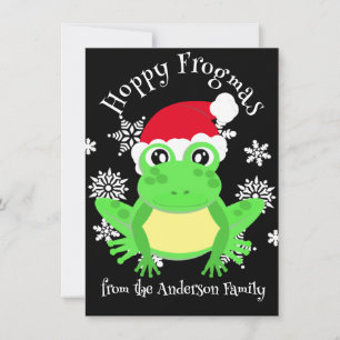 Schattige Groene Kikker Kerstmis Santa Hat Cartoon Feestdagenkaart