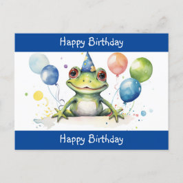 Schattige groene kikker met ballonnen Gefeliciteer Briefkaart